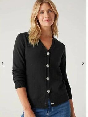 J. Jill Black Cardigan Rhinestone Button Bejeweled Holiday Cardigan Sweater Sz S